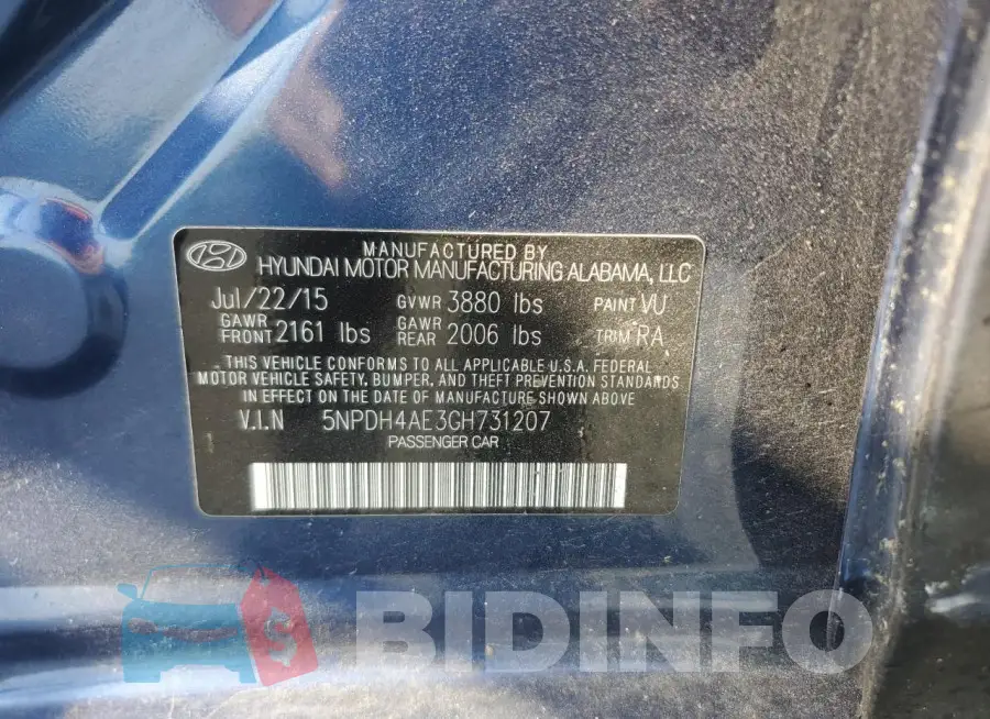 5NPDH4AE3GH731207 Photo# 13