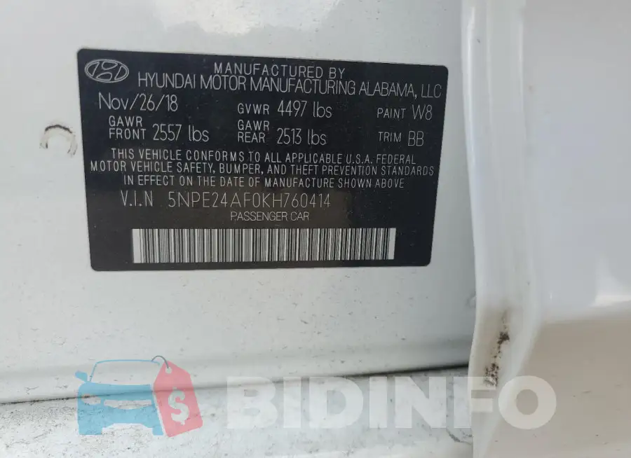 5NPE24AF0KH760414 Photo# 12
