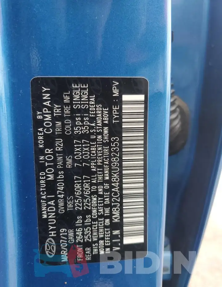 KM8J2CA48KU982353 Photo# 13