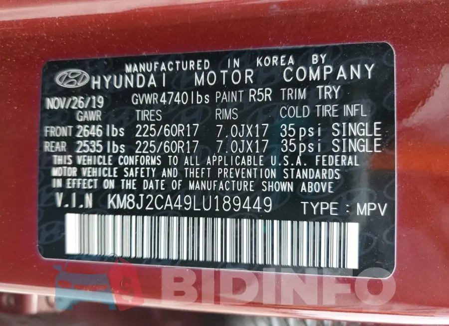 KM8J2CA49LU189449 Photo# 12
