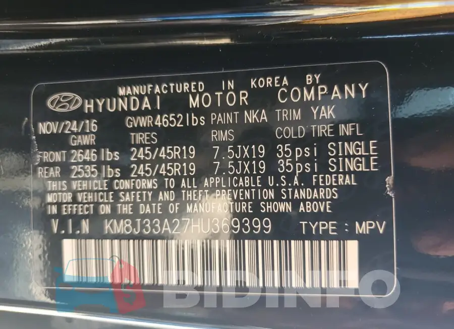 KM8J33A27HU369399 Photo# 13