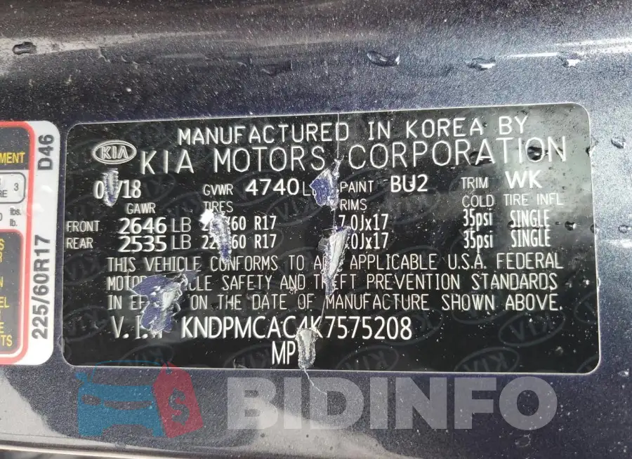 KNDPMCAC4K7575208 Photo# 13