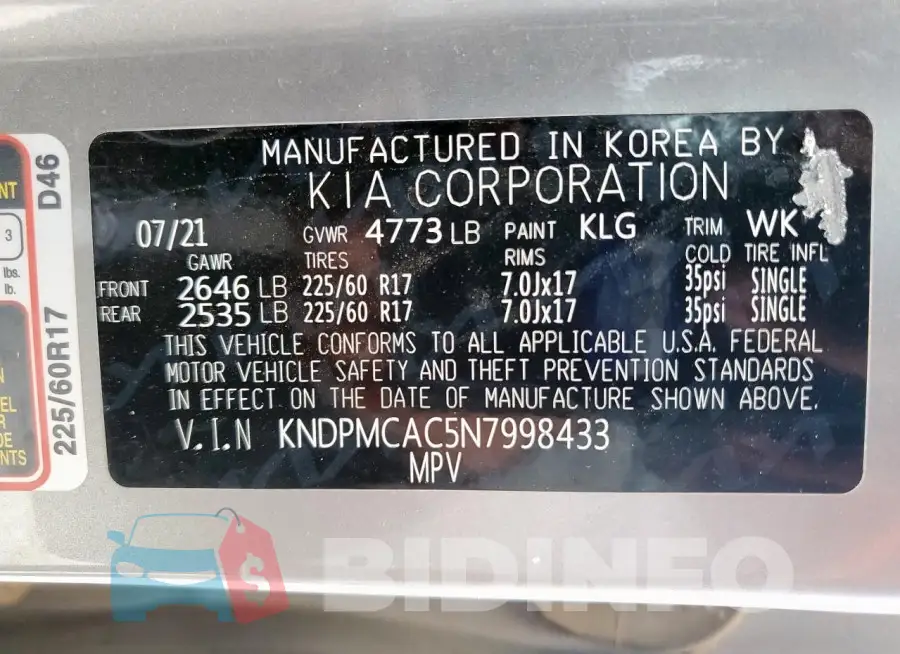KNDPMCAC5N7998433 Photo# 13