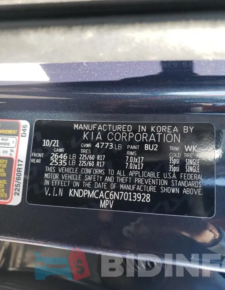 KNDPMCAC6N7013928 Photo# 10