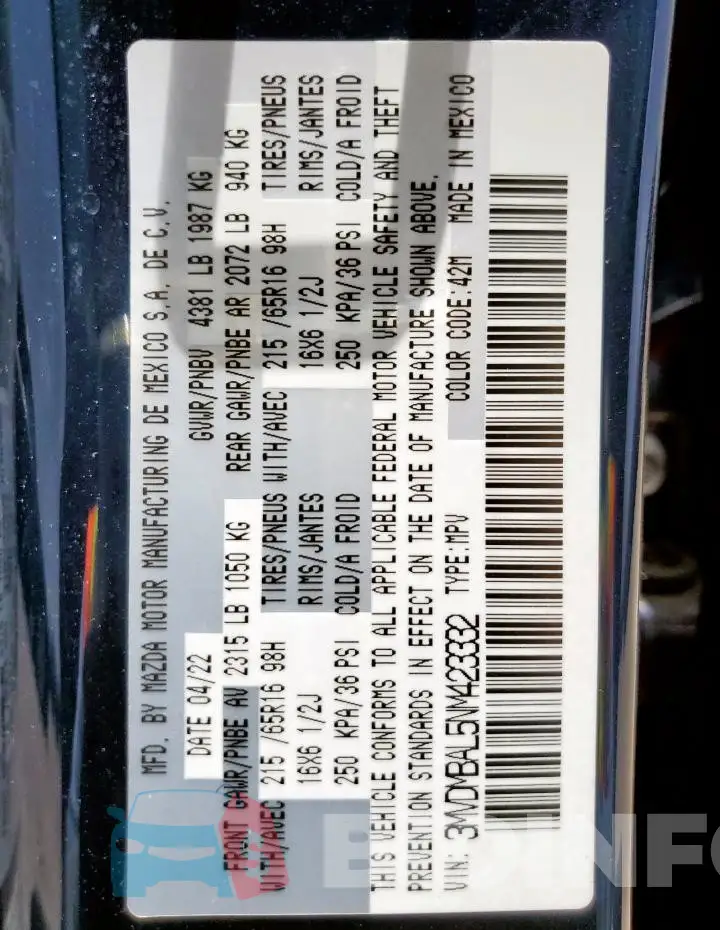 3MVDMBAL5NM423332 Photo# 13