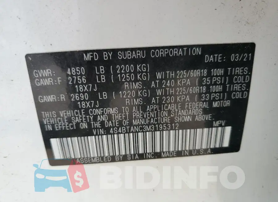 4S4BTANC3M3195312 Photo# 14
