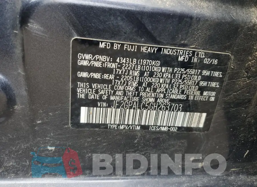 JF2GPALC5GH263703 Photo# 13
