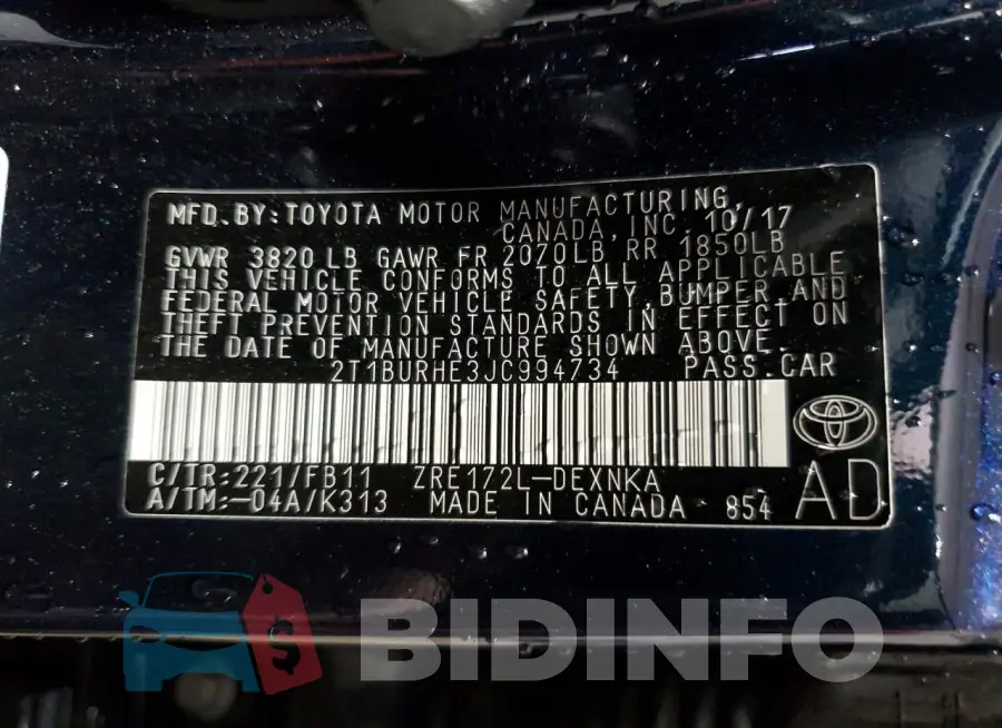 2T1BURHE3JC994734 Photo# 12