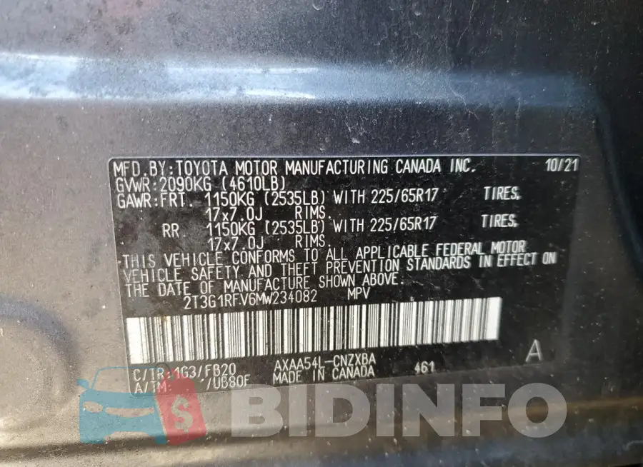 2T3G1RFV6MW234082 Photo# 13