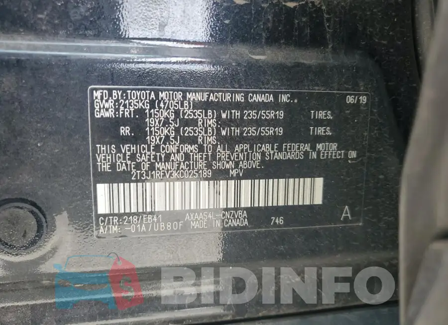2T3J1RFV3KC025189 Photo# 13