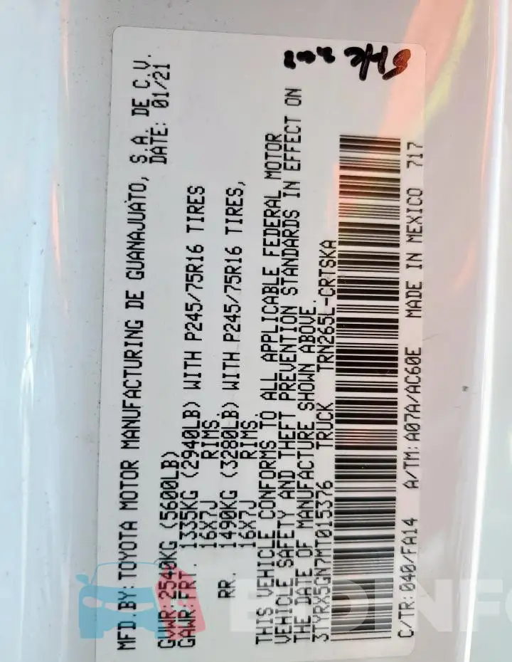 3TYRX5GN7MT015376 Photo# 13