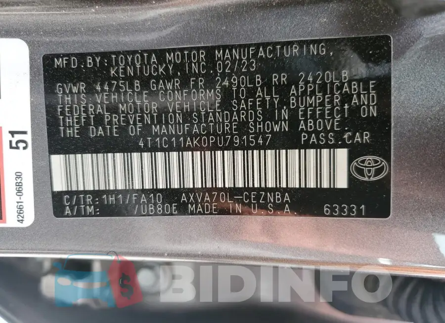 4T1C11AK0PU791547 Photo# 12