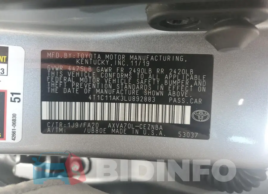 4T1C11AK3LU892883 Photo# 12