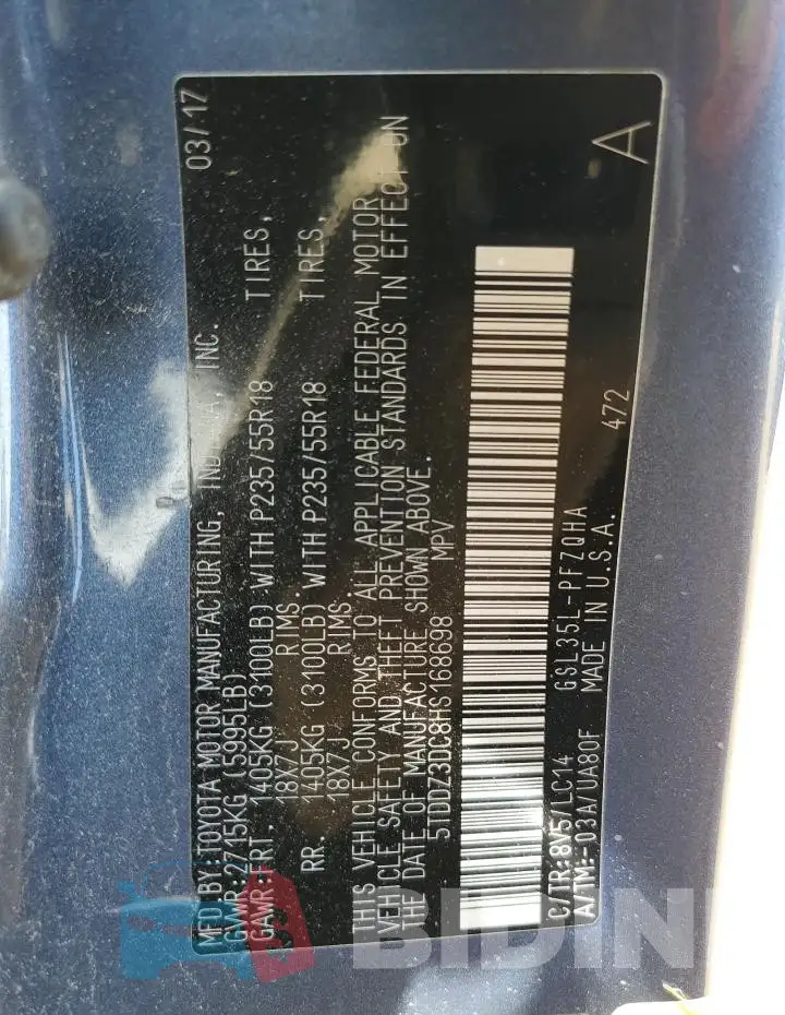 5TDDZ3DC8HS168698 Photo# 13