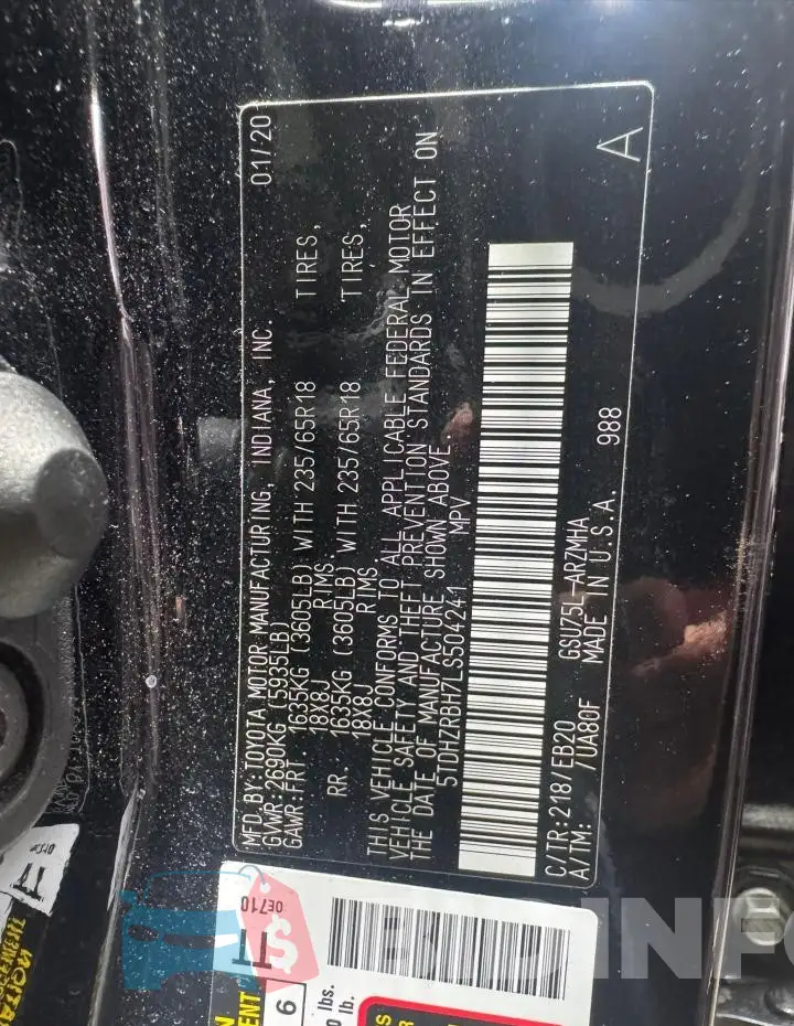 5TDHZRBH7LS504241 Photo# 10