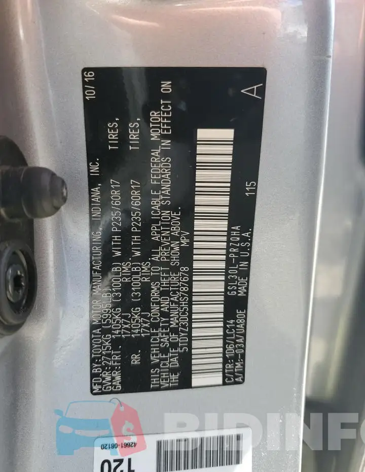 5TDYZ3DC5HS787678 Photo# 12