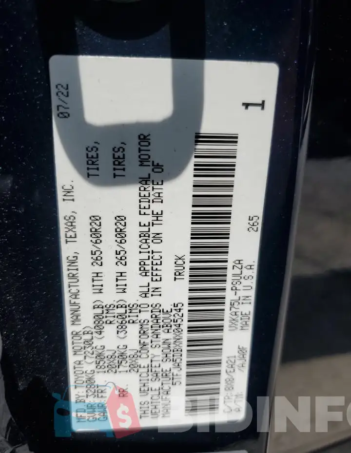 5TFJA5DBXNX045245 Photo# 13