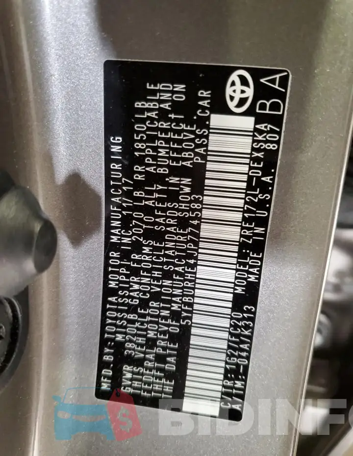 5YFBURHE4JP774583 Photo# 12
