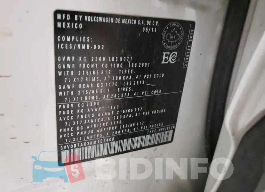 3VV0B7AX3KM157408 Photo# 14