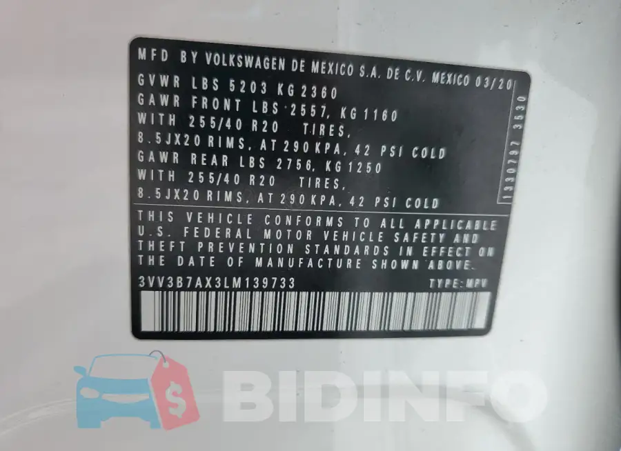 3VV3B7AX3LM139733 Photo# 13