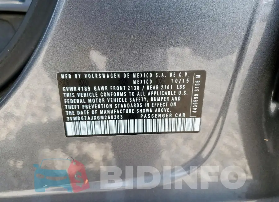 3VWD67AJXGM268283 Photo# 12