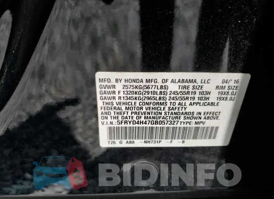 5FRYD4H47GB057327 Photo# 14