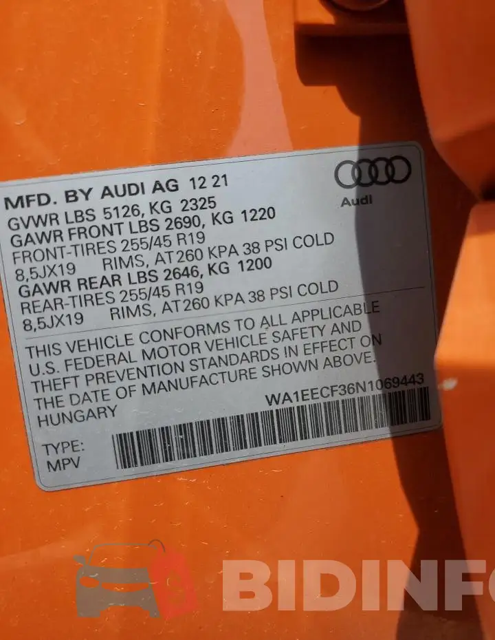 WA1EECF36N1069443 Photo# 12