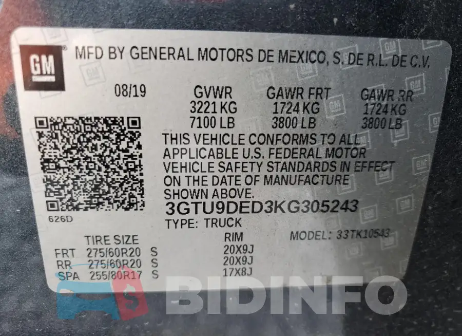 3GTU9DED3KG305243 Photo# 12