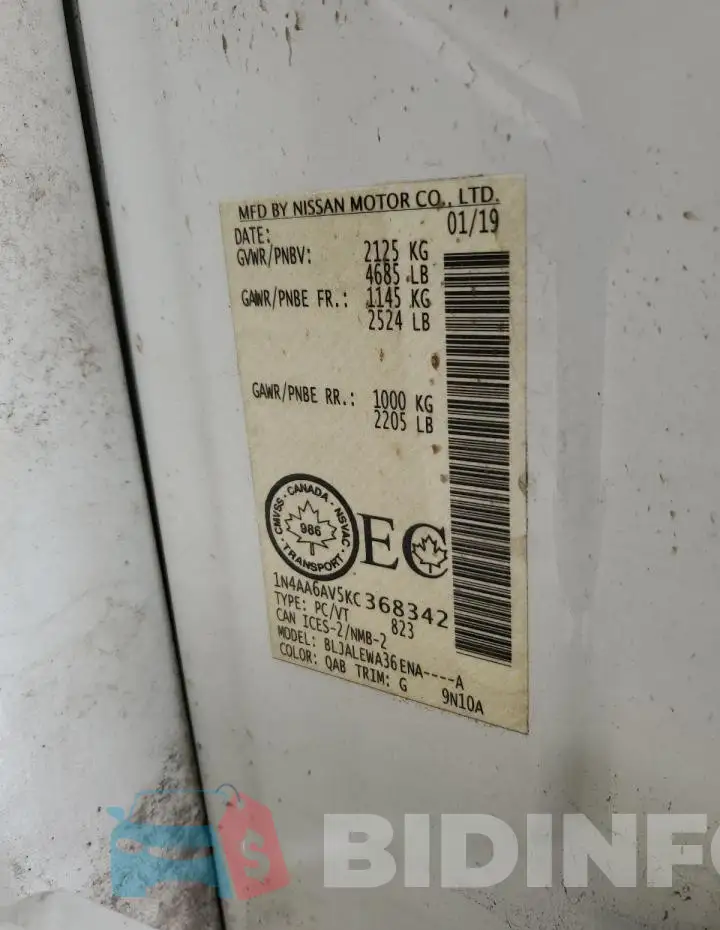 1N4AA6AV5KC368342 Photo# 12