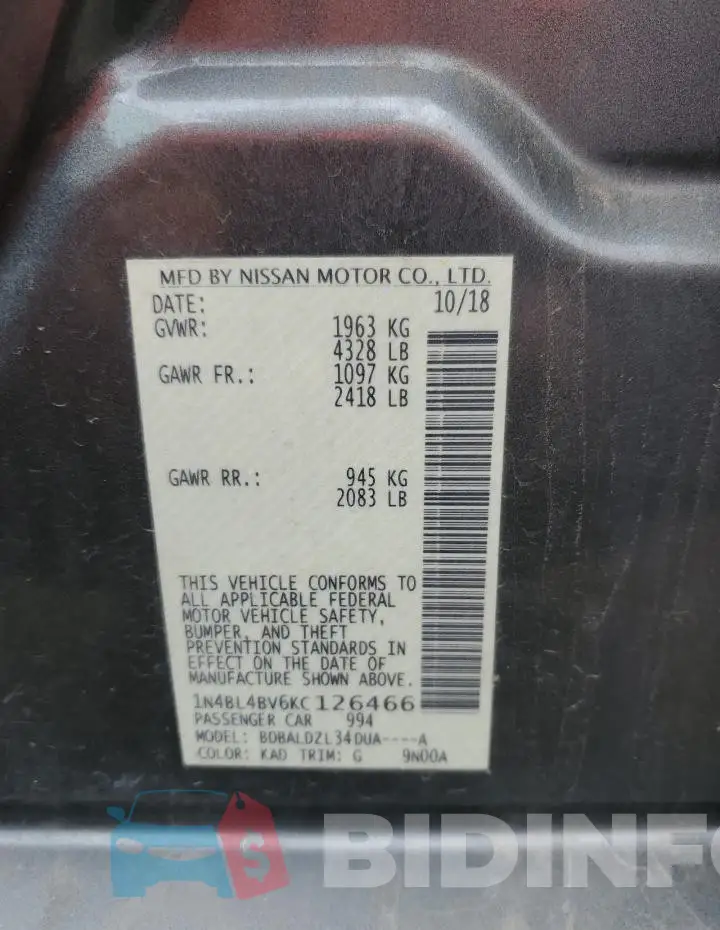 1N4BL4BV6KC126466 Photo# 12