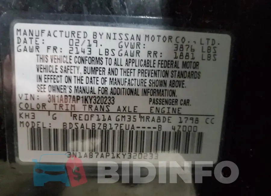 3N1AB7AP1KY320233 Photo# 13