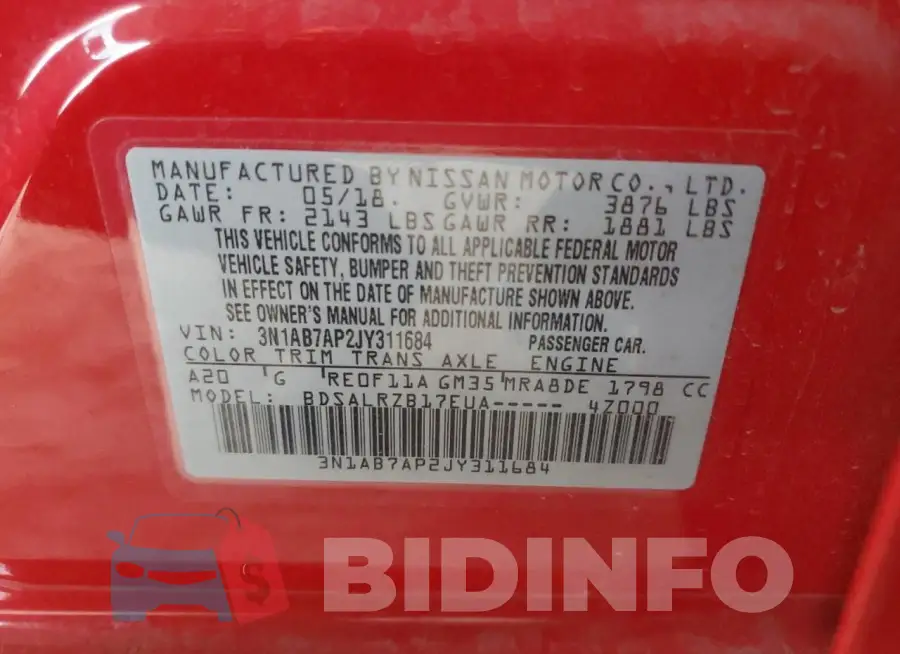 3N1AB7AP2JY311684 Photo# 12