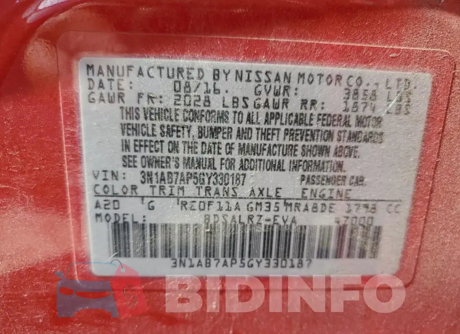 3N1AB7AP5GY330187 Photo# 12