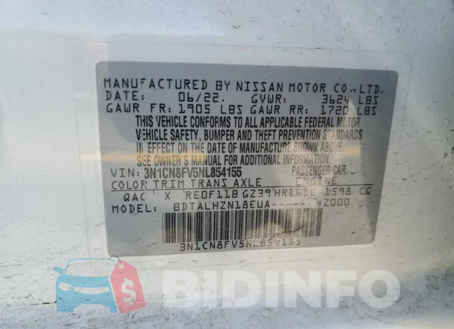 3N1CN8FV5NL854155 Photo# 13