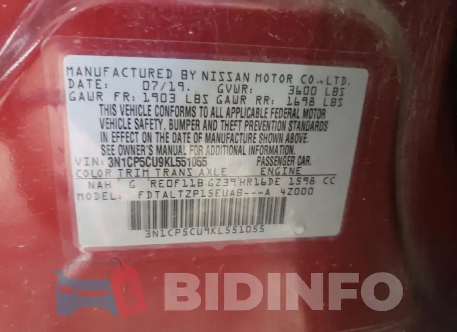 3N1CP5CU9KL551055 Photo# 13