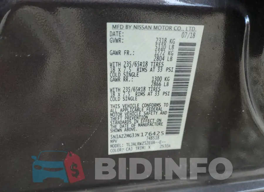 5N1AZ2MG3JN176425 Photo# 14