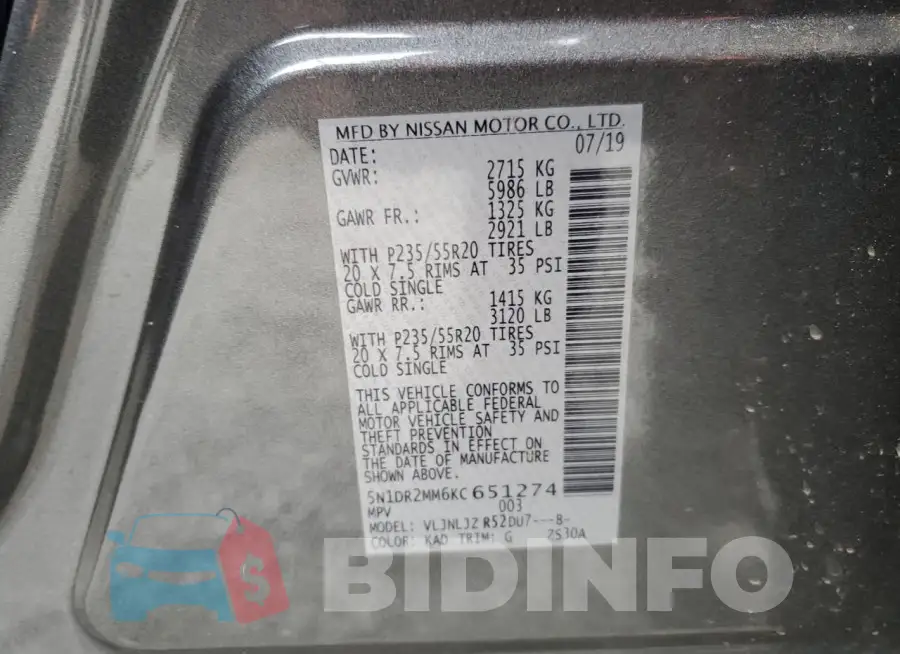 5N1DR2MM6KC651274 Photo# 14