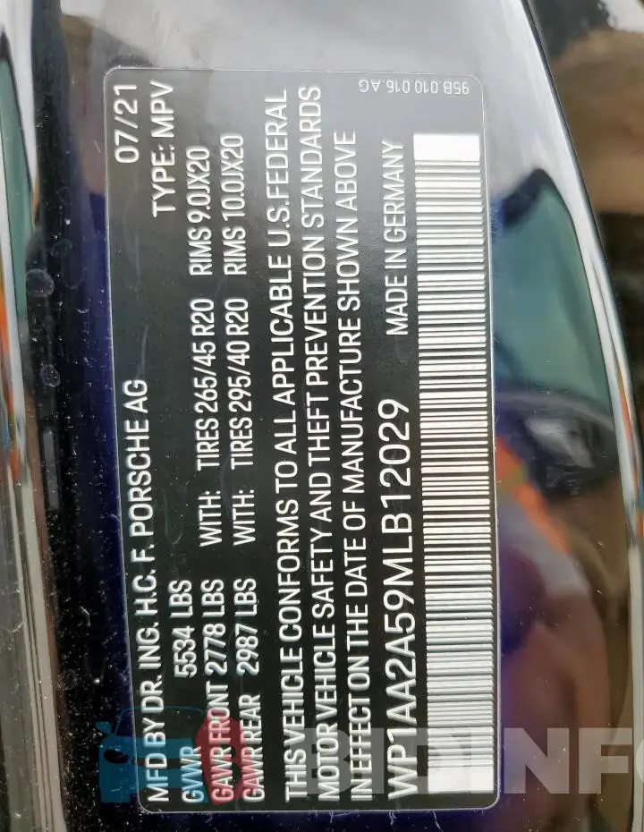 WP1AA2A59MLB12029 Photo# 13