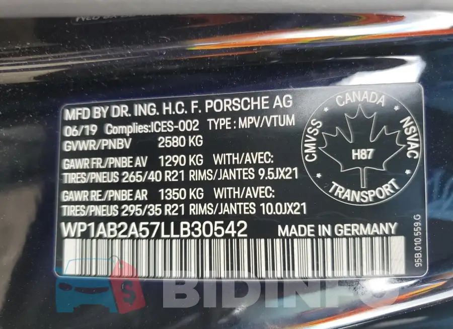 WP1AB2A57LLB30542 Photo# 13