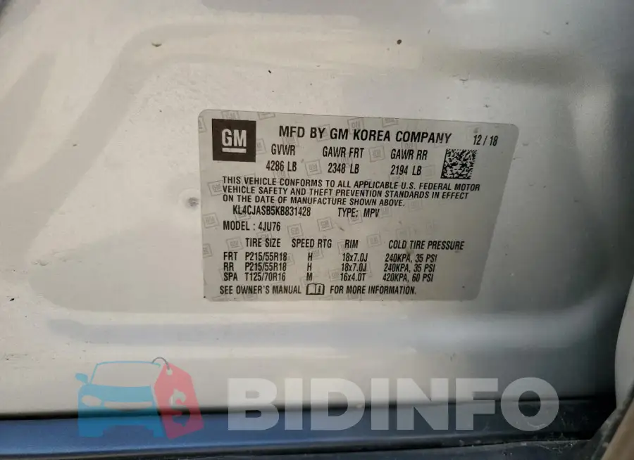 KL4CJASB5KB831428 Photo# 12