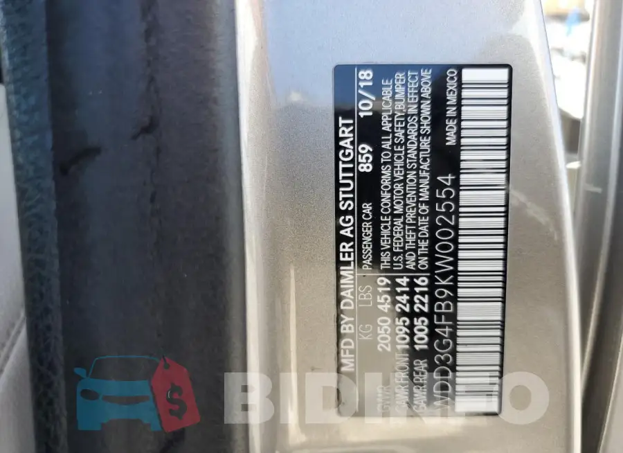 WDD3G4FB9KW002554 Photo# 12