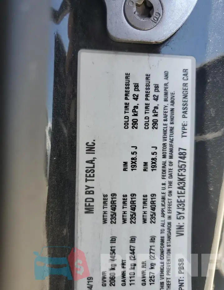 5YJ3E1EA3KF357487 Photo# 12