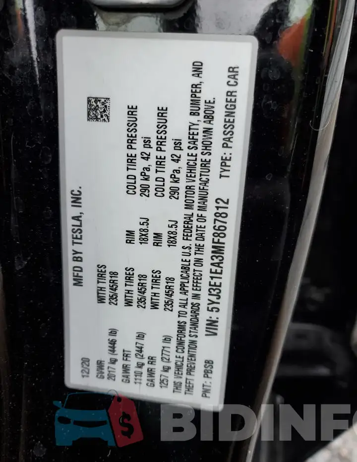 5YJ3E1EA3MF867812 Photo# 12