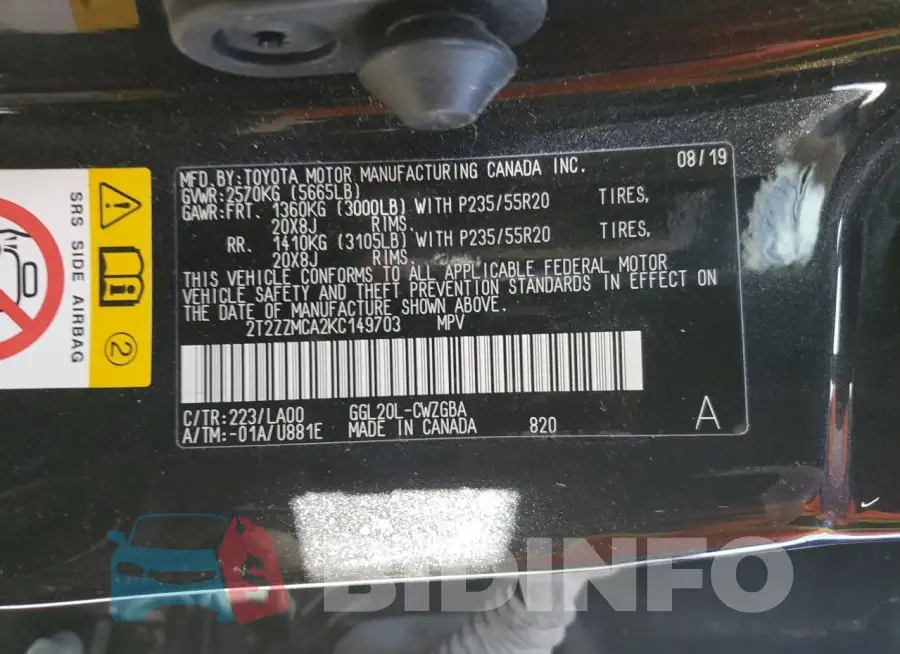 2T2ZZMCA2KC149703 Photo# 13