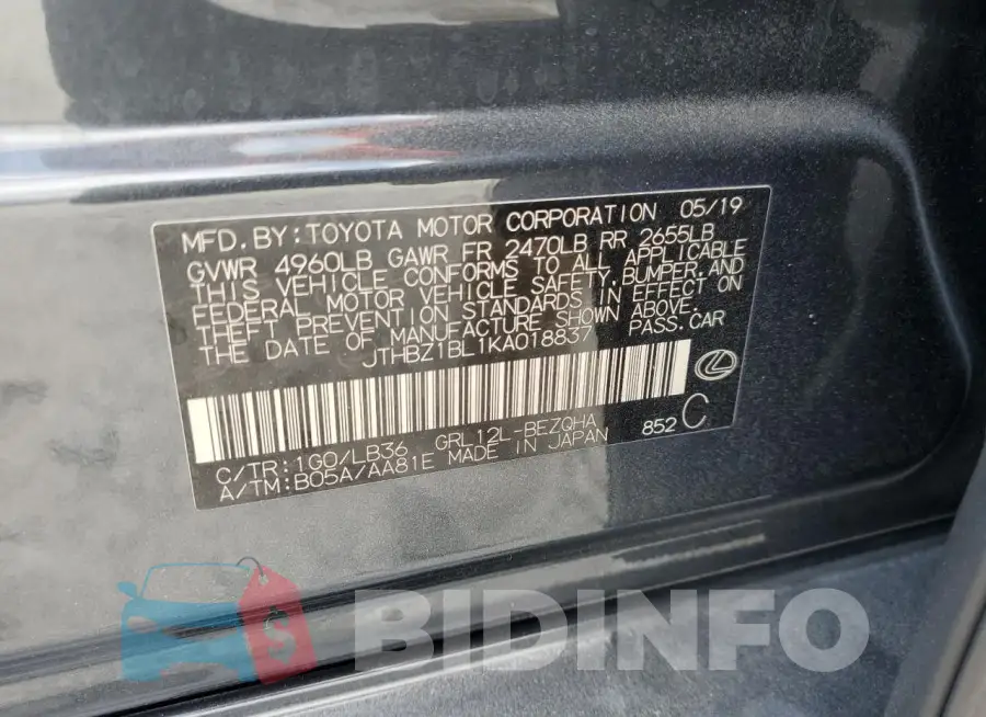 JTHBZ1BL1KA018837 Photo# 12