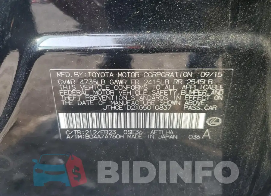 JTHCE1D2XG5010837 Photo# 12