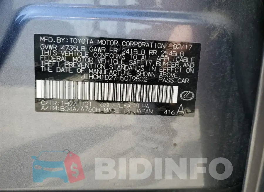JTHCM1D27H5019502 Photo# 12
