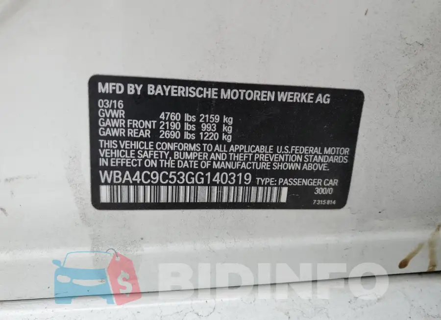 WBA4C9C53GG140319 Photo# 12