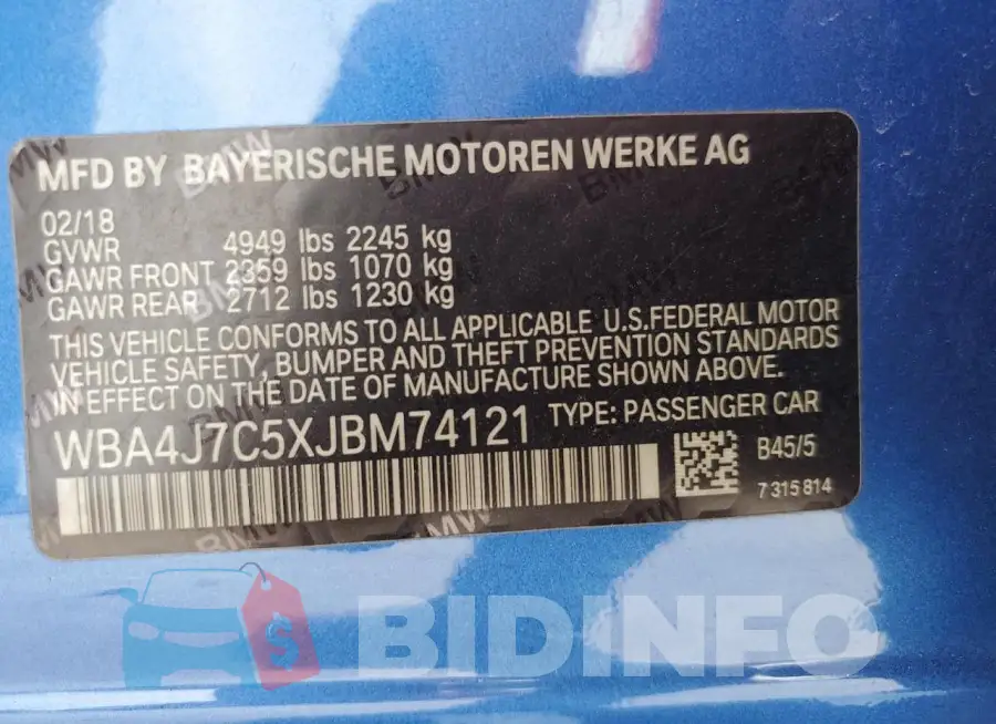 WBA4J7C5XJBM74121 Photo# 12