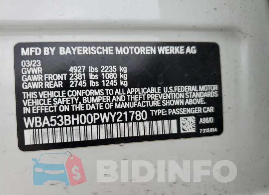 WBA53BH00PWY21780 Photo# 13